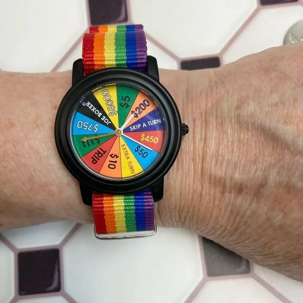Vintage 1996 Joe Boxer X Timex Wheel of Fortune Men's Unisex Watch Rainbow Strap